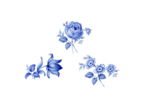 Bl� delft 24 mm ark med 16 set av 3 olika blommor