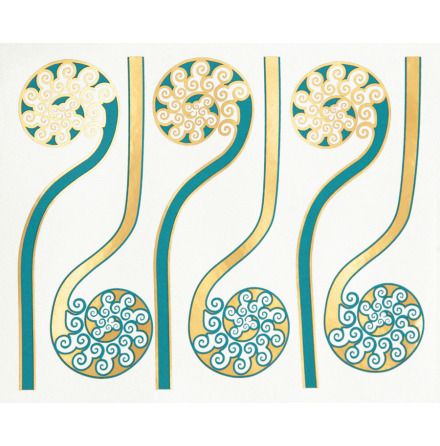 Ormbunke stiliserad - Guld/turkos